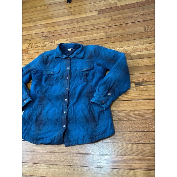 Duluth Trading Co Women's L Fleece Lined Flannel Shirt Blue Plaid Snap Button - Picture 2 of 7